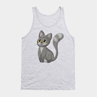 The Happy Adorable Cat Illustration Grey Tank Top